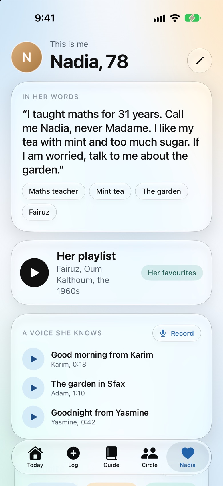 Oramemory This is me screen: Nadia, 78, in her own words, her playlist and voices she knows
